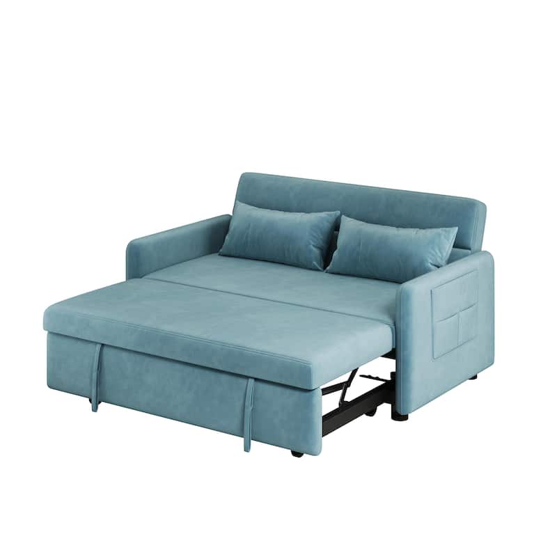 Sofa Pull Out Bed Included 2 Pillows 54" Velvet Sofa for Small Spaces